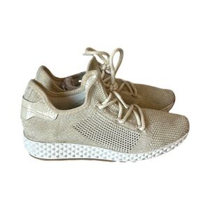 Urban Sport Beige Knit Casual Sneakers Breathable Mesh Lace-Up Comfort Size 6